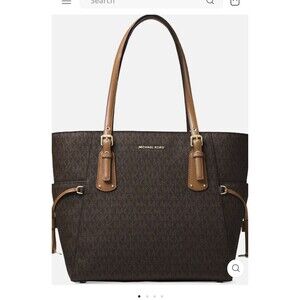 MICHAEL KORS VOYAGER EAST WEST LOGO SIGNATURE TOTE BAG  Brown